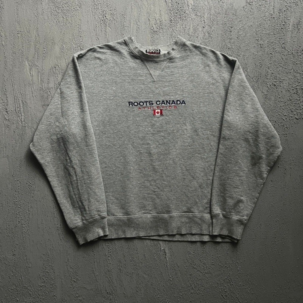 Vintage Roots Sweatshirt Men Extra Large Grey 1990s Canada